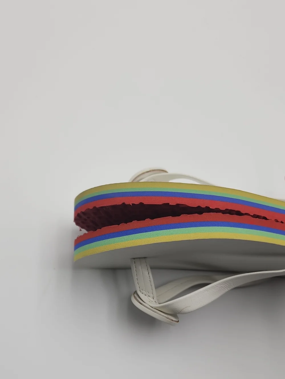 Tory Burch Minnie Flip Flops Ivory Enamel Logo Leather Straps Rainbow Sole US 9